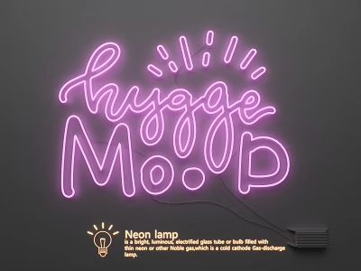 Pink Neon Lighting Combination with Hygge Mo.D Design on Grey Background for Modern Decor 3d model