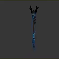 Fantasy Axe Weapon Featuring Blue Magical Effect Wooden Handle Antler Design And Spiked Chain Detail