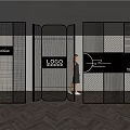 Modern Loft Partition with Black Metal Frame Grid and Striped Patterns in Interior Design 3d model