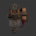 Steampunk Mechanical Gun With Cylindrical Chambers Wooden Grip And Metallic Structure