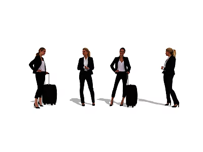 Professional Business Women in Formal Attire with Suitcases and Mobile Phones in Different Poses 3d model