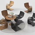 Curved Design Brown Black Negotiation Table and Chairs with Round Tabletop and Potted Plant