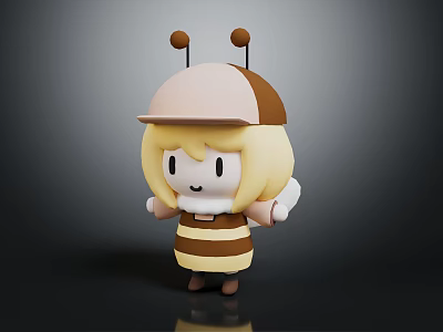 Cute Bee Themed Cartoon Character With Blonde Hair Striped Outfit And Hat Antennae 3d model