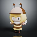 Cute Bee Themed Cartoon Character With Blonde Hair Striped Outfit And Hat Antennae