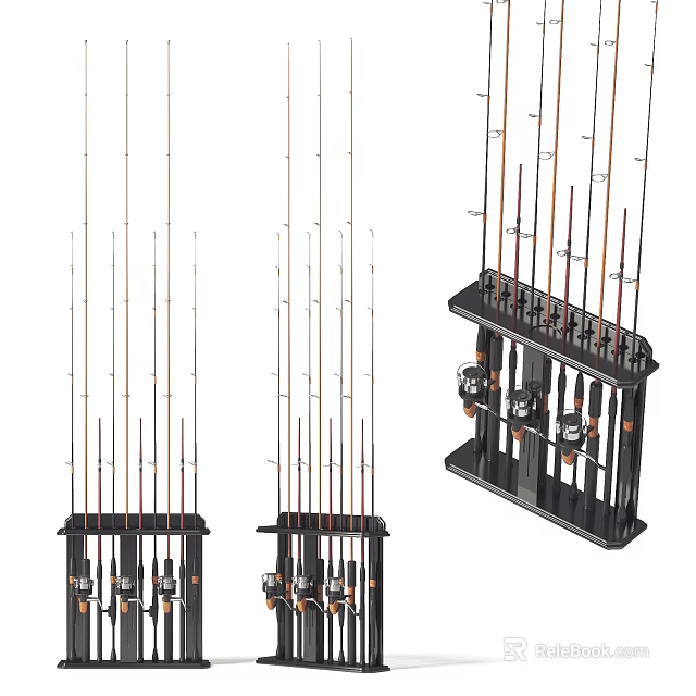 Sports Equipment Including Fishing Rods And Multi Rod Organizer Racks For Storage 3d model 
