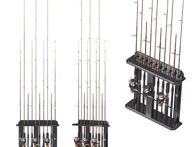 Sports Equipment Including Fishing Rods And Multi Rod Organizer Racks For Storage 3d model