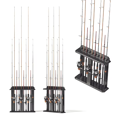 Sports Equipment Including Fishing Rods And Multi Rod Organizer Racks For Storage 3d model