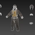 Dark Outfit With Yellow Vest And Multiple Hats On Black Background