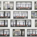 Modern Office Space Interior Views With Windows Desks Chairs And Plants