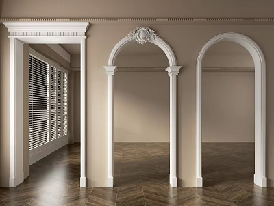 White Decorative Architectural Components With Arches Columns And Shutter Windows On Beige Walls Wooden Flooring 3d model