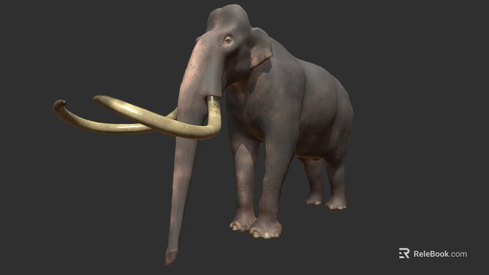 Realistic Mammoth 3D Model With Long Curved Tusks And Gray Body 3d model 