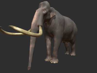 Realistic Mammoth 3D Model With Long Curved Tusks And Gray Body 3d model