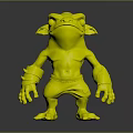 Cartoon Shirtless Blue Creature Character With Yellow Eyes Pointed Ears And Brown Shorts