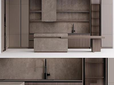 Modern Kitchen Interior Design With Stylish Cabinets And Stone Countertop Layout 3d model