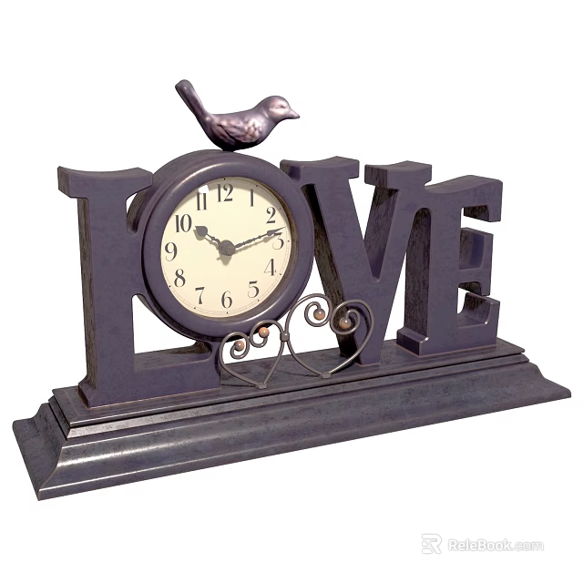 Decorative Table Clock with LOVE Letter Base and Bird Ornament 3d model 
