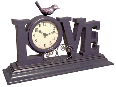 Decorative Table Clock with LOVE Letter Base and Bird Ornament 3d model