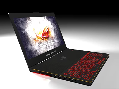 ROG Gaming Laptop With Black Body Red Backlit Keyboard And Game Graphics 3d model