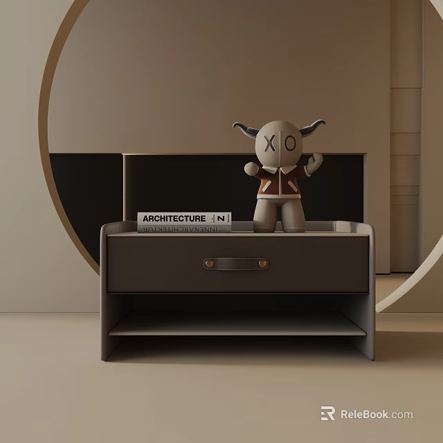 Modern Style Side Table with a Doll and Architecture INI Book on Drawer and Shelf 3d model 