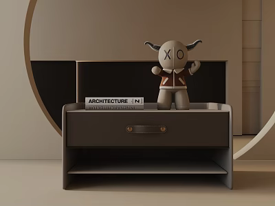 Modern Style Side Table with a Doll and Architecture INI Book on Drawer and Shelf 3d model