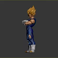 Game Anime Character Golden Spiky Hair Blue Battle Suit Muscular Build Standing With Arms Crossed
