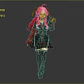 Fantasy Character With Red Long Hair Red Horns Black Red Plaid Skirt And Black Stockings