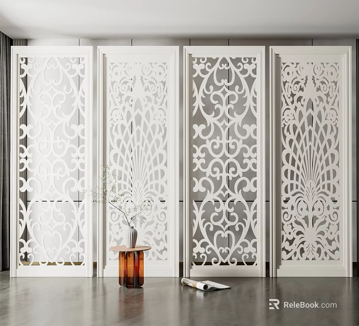 Modern Home Decorative Partition With Intricate White Laser Cut Patterns Design 3d model