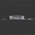 3D Stadium Model With Red Seats Green Turf And Fan Shaped Modern Design