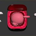 Red Box With Open Lid Containing Pink Cat And Floating White Clouds