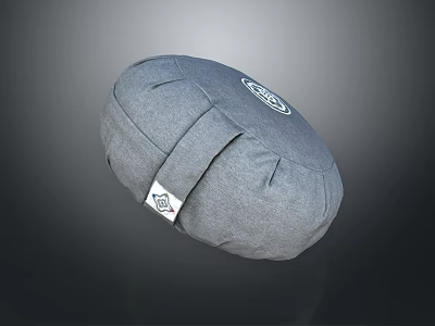 Soft Gray Round Fabric Ottoman With Strap Design For Living Room Decor 3d model