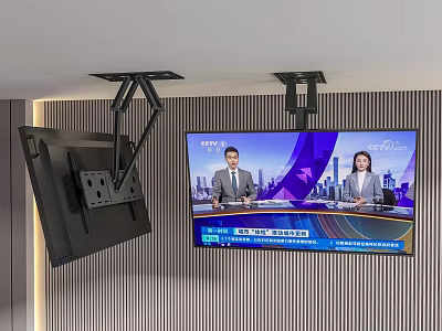 Wall Mounted TV Displaying News Broadcast With Anchors In Modern Studio 3d model