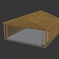 Wooden Garage Frame Structure With Roof Trusses And Concrete Base Foundation