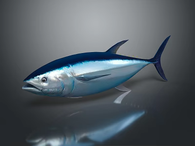 Sleek Tuna Fish With Blue Silver Body Black Fins And Tail On Dark Background 3d model