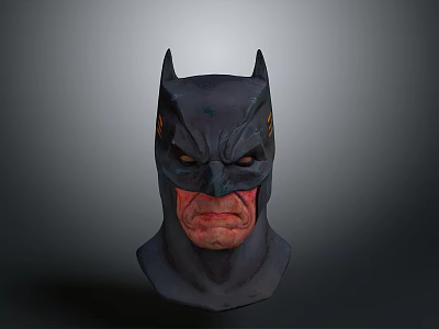 Man Wearing Detailed Batman Mask with Fierce Expression and Dark Design 3d model