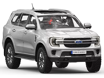 Ford Everest Silver SUV With Off Road Tires And Roof Rack Design 3d model