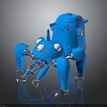 Blue Spider Shaped Robot Featuring Mechanical Legs Red Lights And Shiny Metallic Design