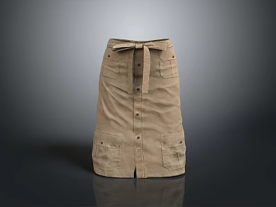 Practical Khaki Apron With Multiple Pockets Buttons And Adjustable Tie Belt 3d model