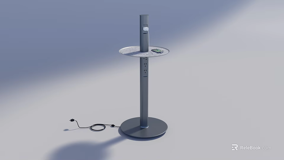 Modern Side Table With Round Top And Charging Ports On Column Base 3d model 