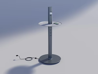 Modern Side Table With Round Top And Charging Ports On Column Base 3d model