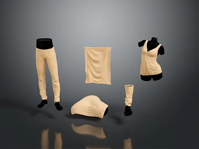 Beige Clothing Set With Sleeveless Top Pants Scarf Hat And Stockings 3d model