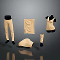 Beige Clothing Set With Sleeveless Top Pants Scarf Hat And Stockings