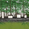 Modern Square Outdoor Lights Illuminating Garden With Green Trees And Plants