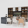 Modern Dining Table Set With Chairs Cabinets Shelves And Decorative Plants 3d model