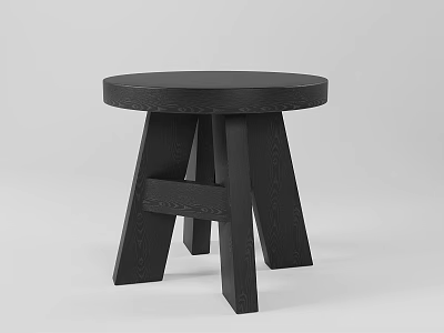 Black Wooden Stool With Round Seat And Cross Leg Design For Modern Home Interior 3d model