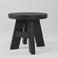 Black Wooden Stool With Round Seat And Cross Leg Design For Modern Home Interior