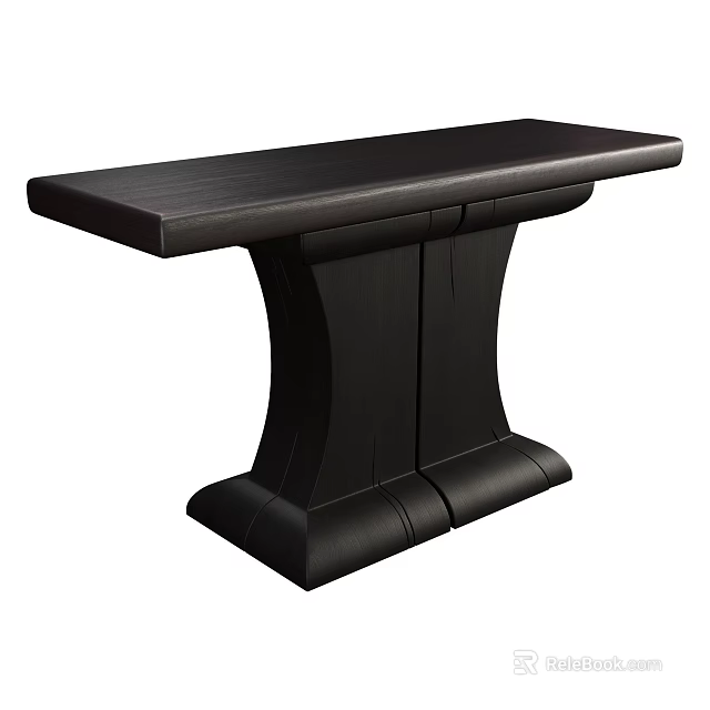 Functional Black Wooden Table with Modern Design Sleek Surface and Unique Curved Base 3d model 