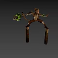 Game Movie Monkey Character With Glowing Green Staff Standing On Wooden Stumps Making Victory Sign