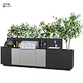 Modern Kitchen Appliances With Wooden Gray Cabinets Island Grill Sink And Olive Trees