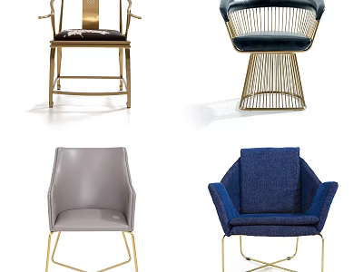 Comfortable Modern Leisure Chairs With Gold Metal Frame And Colorful Upholstered Seats 3d model