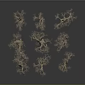Wood Stone Decorative Trees With Textured Trunks On Grey Reflective Background 3d model