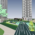 Modern Urban Landscape Design in High Rise Residential Area With Green Spaces and Water Paths